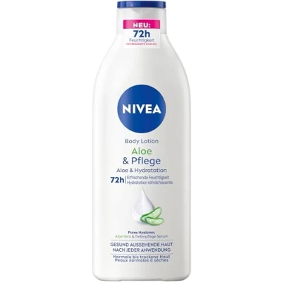 Obrázek NIVEA Body Lotion Aloe &amp; Péče, tělový krém s hloubkovou péčí sérem pro vlhkost 72 hodin, tělové mléko čistým hyaluronem a přírodním původu Vera (400 ml)