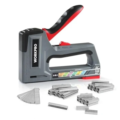Obrázek WORKPRO Profesionální ruční sponkovačka Heavy Duty, 6 v 1 sešívačka na nářadí se 4000 svorkami a hřebíky, pro typ 53, 140, 36, 8,9, T20, nastavitelná střelná síla, renovace, dekorace, výroba
