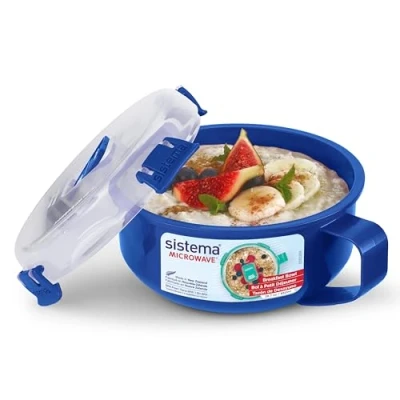 Obrázek Sistema Microwave snídaňová mísa kulatá dóza na uchovávání potravin do mikrovlnné trouby, s víkem 850 ml bez BPA modrá/průhledná 1 kus