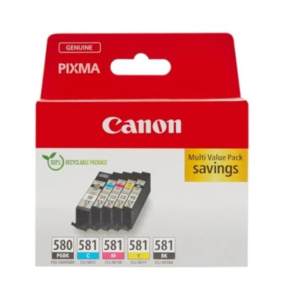 Obrázek Canon Inkoust Multipack PGI 580/CLI 581 originální inkoustové patrony do tiskárny 5dílné balení (1 x černá, 1 azurová, magenta, žlutá a černá) kompatibilní PIXMA
