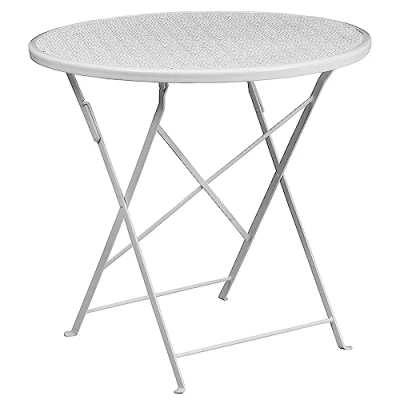 Obrázek Flash Furniture Oia Klappbarer Terrassentisch aus Stahl für drinnen und draußen, 76,2 cm, rund, Metalllegierung, Weiß