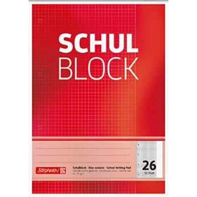 Obrázek Brunnen 1052526 školní blok / poznámkový (A4, 50 listů, čtverečkovaný, s okrajem, linkování 26, děrovaný, lepený hlavou, 70 g/m²)