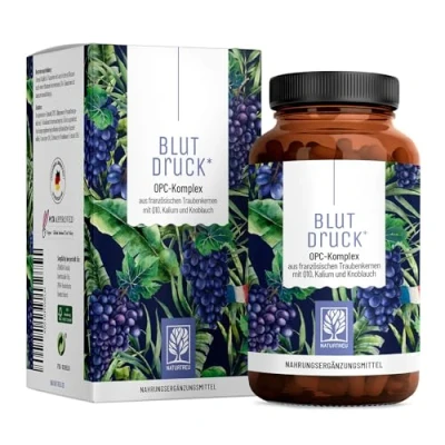Obrázek NATURTREU® Krevní tlak OPC extraktu z hroznových jader ve vysoké dávce 900 mg s Q10, draslíkem a černým česnekem francouzské hrozny veganské 90 extraktů kapsle