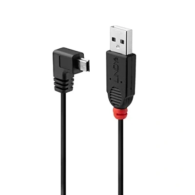 Obrázek LINDY USB 2. 0 typ A/Mini B 90 0. 5m Mini konektor vpravo černý, 31970