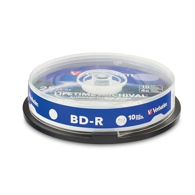 Obrázek Verbatim MDISC BD R Blu ray polotovary 25 GB, disk se 4násobnou rychlostí zápisu, vřeteno 10 balení, velkoplošně potištěné, disky pro video a audio soubory