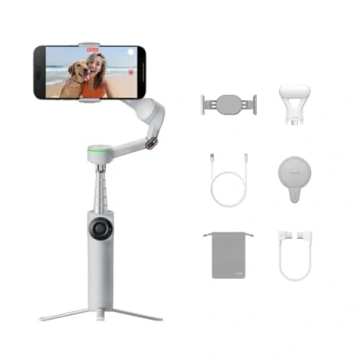 Obrázek Insta360 Flow 2 Pro Creator Bundle Grau Faltbarer AI Gimbal, Apple DockKit, 360º Pan Tracking, freier Tilt Modus, integriertes Stativ/Selfie Stick, tragb. Vlog/Travel Stabilizer, Spotlight, MagSafe