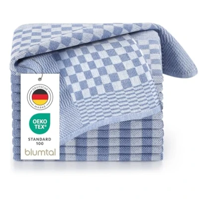 Obrázek Blumtal 10dílná sada prémiových utěrek na nádobí vysoce kvalitní utěrky nádobí, 100% bavlna, certifikováno Öko Tex, modré kárované, 50 x 70 cm