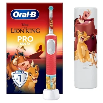 Obrázek Oral B Elektrický zubní kartáček pro Kids King der Löwen / děti od 3 let, vč. Sensitiv+ režim péči o zuby, extra měkké štětiny, 1 nasazovací kartáček, cestovní