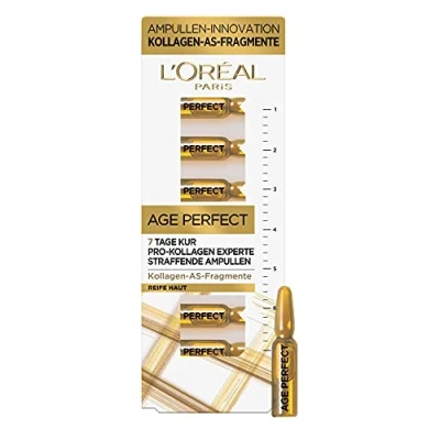 Obrázek L&#039;Oréal Paris Vyhlazující ampule 7denní kúra Pro zralou pokožku, péče o obličej proti stárnutí s efektem vráskám, kolagenovými as fragmenty, Age Perfect kolagen Experte, 7 x 1,3 ml
