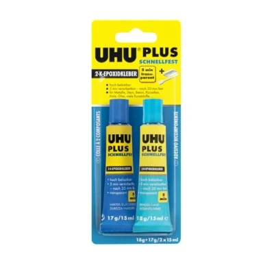 Obrázek UHU PLUS rychlé pojivo a vytvrzovací tuba, čiré, dvousložkové epoxidové lepidlo 35 g 2 x 15 ml