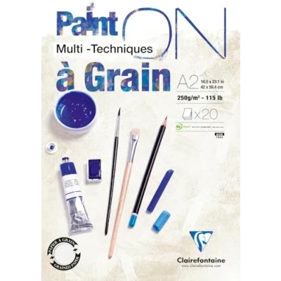 Obrázek Clairefontaine 975051C PaintOn Block (mit 2 Körnungen, 250 g, hochqualitativ, DIN A2, 42 x 59,4 cm, geleimt, 20 Blätter, ideal für Multitechniken, 100% Zellulose) weiß
