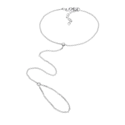 Obrázek Elli Dámský náramek Handchain Basic s krystaly ze sterlingového stříbra 925, Mincovní stříbro, Křišťál