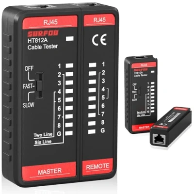 Obrázek SURFOU Lan Tester síťová zkoušečka kabelů, Rj45 pro Cat7 Cat6 Cat kabel, síťový kabel kabelů Ethernet Network Cable Testovací přístroj, Internet