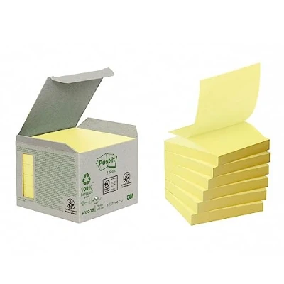 Obrázek Post it Poznámkový blok Recycling Z Notes Mini Tower, 76 x mm, 100 listů, 6 bloků, pastelově žlutá k dispozici v dalších barvách samolepicí poznámkové lístky ze 100% recyklovaného papíru