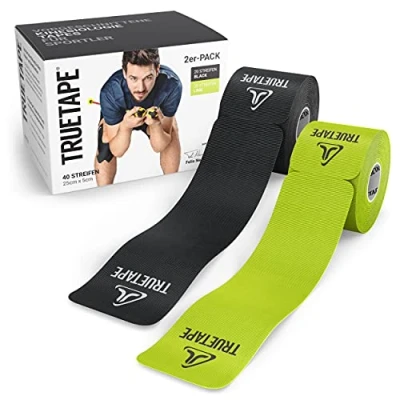 Obrázek TRUETAPE® Kineziová páska pro Precut Duo Pack 2 x 20 předem nařezaných proužků (25 cm 5 cm) vodotěsné a elastické kineziové pásky fyziopáska se silnou přilnavostí sport černá