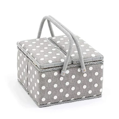 Obrázek Hobby Gift Exkluzivní velký úložný box na šití se dvěma víčky, 25 x 17 cm, puntíková šedá