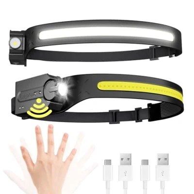 Obrázek Lepro Čelovka Led dobíjecí, super světlá 350 lumenů s 5 režimy, 230 širokoúhlý světlomet detektorem pohybu, 1200 mAh čelovka na hlavu, IP44 pro turistiku, kempování, jogging, 2 kusy [vč. USB C