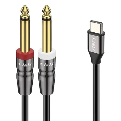 Obrázek J&amp;D USB C na Dual 6,35 mm 1/4 palce TS Stereo Y splitter kabel pro iPhone 15/16 série, zesilovač, reproduktor a mixér, 1 M