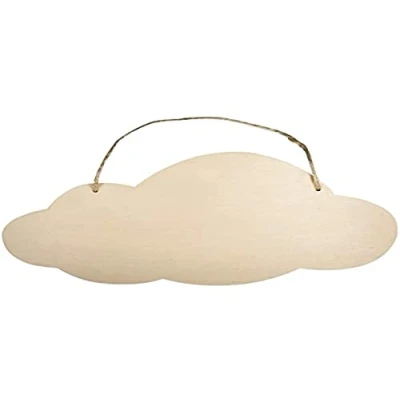 Obrázek Rayher Hobby dřevěná cedule mrak, FSC 100 %, 40 x 20 cm, tloušťka 6 mm, s jutovým závěsem, březové dřevo, tabulka k zavěšení, deska, štítek na dveře, dřevěný závěs