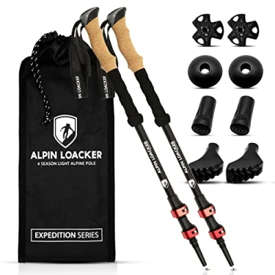 Obrázek Alpin Loacker teleskopické turistické hole z uhlíku a hliníku s korkovou rukojetí I lehké na nordic walking dámské pánské pro lyžování turistiku trekingové horské