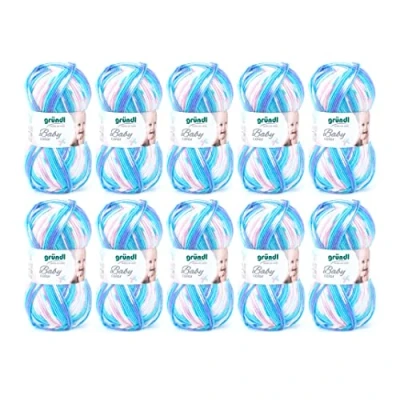 Obrázek Gründl Baby color, 10 klubíček à 50 g vlna (vlna podobná vlně jako na ruční pletení &amp; háčkovací příze, lze prát, ze 70 % polyakrylu a 30 polyamid, 100 / 300 m, tloušťka jehlic: 3,5 4,5,