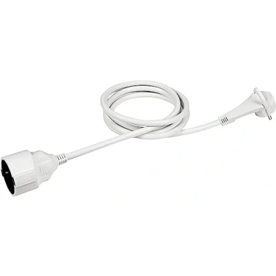 Obrázek Meister Prodlužovací ochranný kontakt extra plochá zástrčka 2 m kabel bílý vnitřní prostor IP20 / spojka s ochranou proti dotyku prodloužení Schuko plochou zástrčkou Napájecí