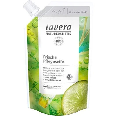 Obrázek lavera Doplňovací sáček Čerstvé pečující mýdlo bio limetka a citronová tráva jemné čištění veganské pH neutrální balení 6 ks (6 x 500 ml)