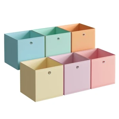 Obrázek SONGMICS Úložný box, 6dílná sada, organizér, skládací 30 x cm, látkový pro regál s kostkami, barevný úložný koš, do ložnice, obývacího pokoje RFB230X01