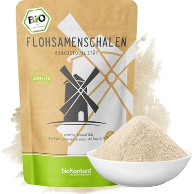 Obrázek Mletá skořápka psyllium BIO 1000 g (1 kg) I 99% čistota moučka ze psyllií nízkosacharidová indické skořápky kvalita surovin bioKontor