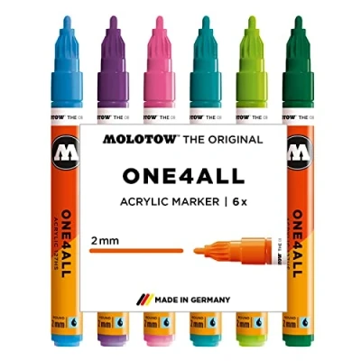 Obrázek Molotow One4All 127HS akrylový popisovač základní sada 2 (tloušťka linky 2,0 mm, vysoce kryjící a permanentní, odolný proti UV záření, pro téměř všechny podklady) tříděný 6 kusů