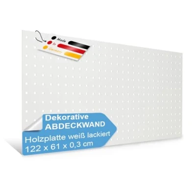 Obrázek PEGBOARD Děrovaná stěna MADRID 1 kus 122 x 61 0,3 cm MDF bíle lakovaná Made in Germany pro obložení radiátorů, výplň dveří, paraván nebo jako větrací mřížka