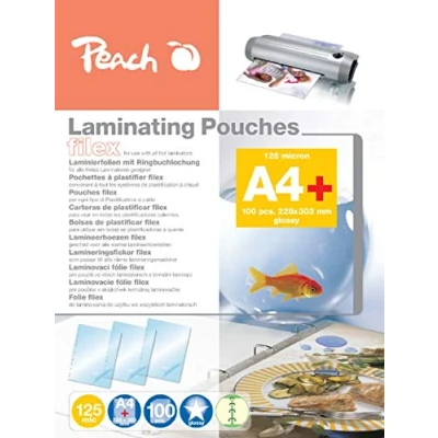 Obrázek Peach Laminovací fólie A4 125 mic 100 kapes lze sešít pro praktické sešívání do pořadače kompatibilní S laminovacími přístroji všech značkových výrobců PP525 21