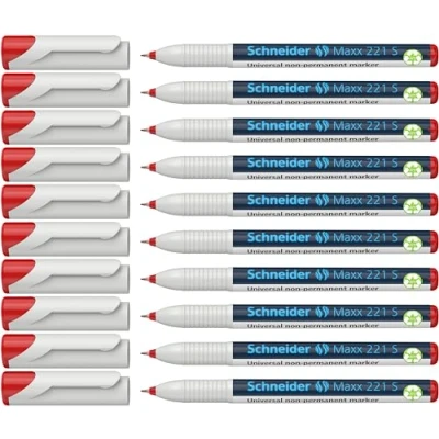 Obrázek Schneider Maxx 221 S univerzální značkovač (permanentní, omyvatelný vlhkým hadříkem, 0,4 mm) balení 10 ks červená