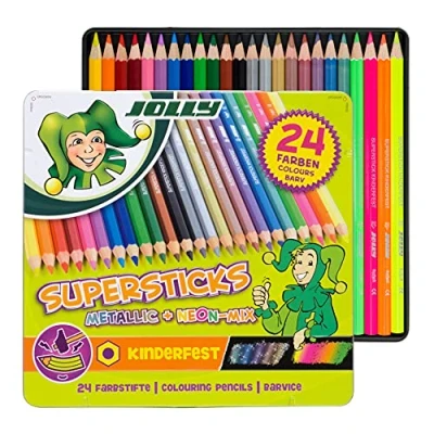 Obrázek JOLLY Pastelka Superstick dětská pevná metallicmix, 24dílné kovové pouzdro
