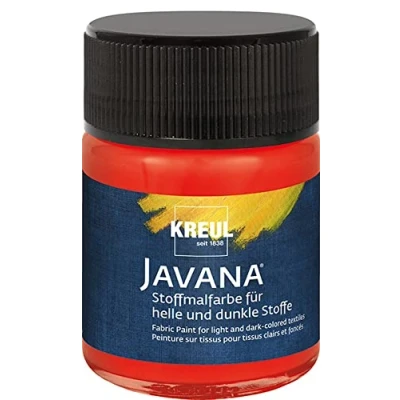 Obrázek KREUL 91963 Javana barva na látky pro světlé a tmavé látky, 50 ml sklo červené, brilantní vodní bázi, pastosový charakter, k razítkování šablonování, po fixaci omyvatelná