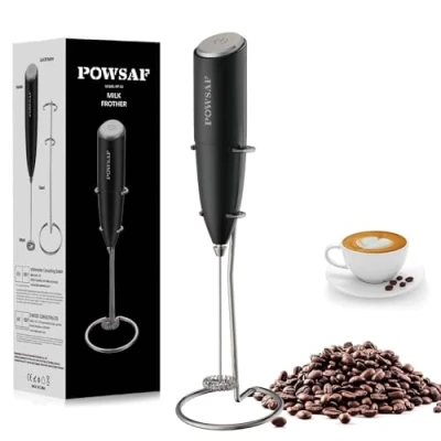 Obrázek POWSAF napěňovač mléka, mléka elektrický se stojanem, tyč,13000 ot/min, na kávu, latte, cappuccino, černá/stříbrná