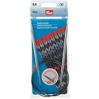 Obrázek Prym Kruhové pletací jehlice MS 80 cm 5,50 mm stříbrná kruhová jehla, mosaz, 5,5