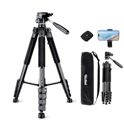 Obrázek Rollei Compact Traveler Star S4, stativ na fotoaparát 188 cm lehký kompaktní z hliníku Fotostativ s kulovou hlavou pro DSLR kameru trojnožce smartphone držákem mobilního telefonu