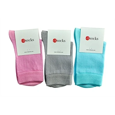 Obrázek vitsocks Dětské ponožky 98% bavlna měkká tenká ležérní (3 x balení) pro chlapce a dívky, 3 páry (růžová, šedá, tyrkysová)