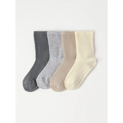 Obrázek Lindex Solid Unisex 4 PACK Podkolenky pro děti, Velikost: 13 14, Dusty beige