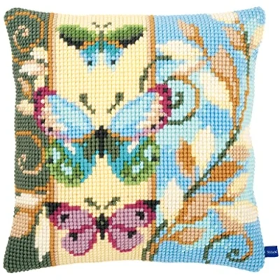 Obrázek Vervaco PN 0148429 pro 0154716 vyšívání křížkovým stehem polštář 3 motýli Vorgedruckt, Stramín, Bílá, 40 x 0,30 cm