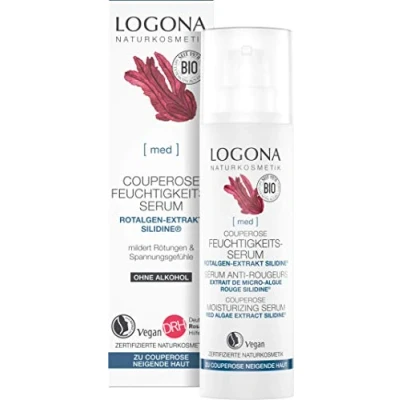 Obrázek Bio Couperose hydratační sérum LOGONA Naturkosmetik pro pokožku se sklonem ke kuperóze s účinnou látkou SILIDINE z červených řas, uklidňující a intenzivně pečující péče o obličej, přírodní veganské,