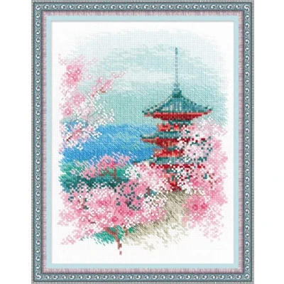 Obrázek Riolis Sakura. Pagoda Sada křížkových stehů, bavlna, vícebarevná, 18 x 24 cm