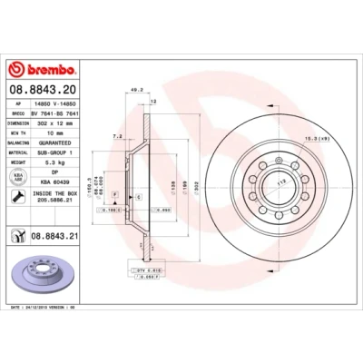 Obrázek Brzdový kotouč BREMBO 08.8843.21
