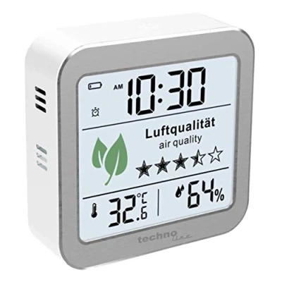 Obrázek technoline WL1020 monitor kvality vzduchu pro sledování v místnosti, nástupce WL1005, ukazatel teploty, vlhkosti vzduchu, alarm při špatné kvalitě stříbrná, bílá