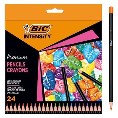Obrázek BIC Intensity Prémiové pastelky pro dospělé a děti, barevné tužky k malování ve 24 barvách, vysoce pigmentované s nerozbitnou náplní