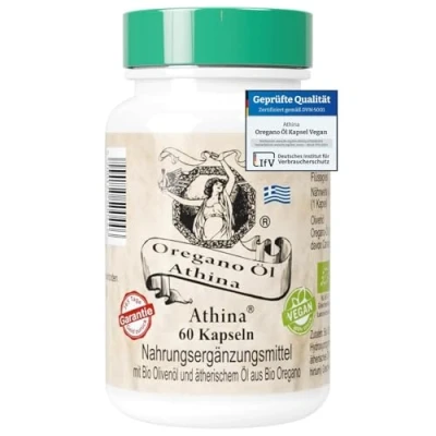 Obrázek Athina® Oregano olej Vegan Bio 1 x 60 kapslí I 100 mg Wildes Mountain Origanum vulgare hirtum z Řecka 80% Carvacrol čistý a přírodní přísady přední výrobce