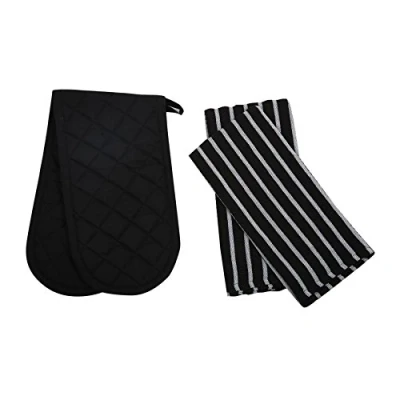 Obrázek Penguin Home Hitzebeständige Ofenhandschuhe mit 2er Set, Geschirrtuch Ofenhandschuhe, Lange Manschetten, Backhandschuhe zum Kochen, (schwarz), Größe (18 x 90 und 65 45 cm)