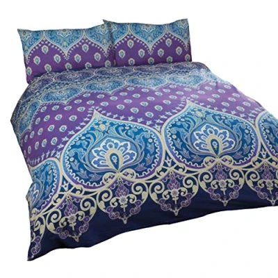 Obrázek Asha Saphire indischen Design Bettwäscheset, Bettbezug und 2 Kissenbezüge Bettwäsche Set, Blau/Violett