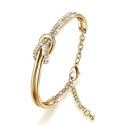 Obrázek NINAMAID Dámský náramek s čirými krystaly Swarovski Element pozlacený pro dámy 7 palců, Krystal, Křišťál